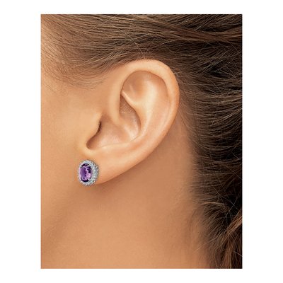 Sterling Silver Oval Amethyst & Diamond Button Stud Earrings – view 4