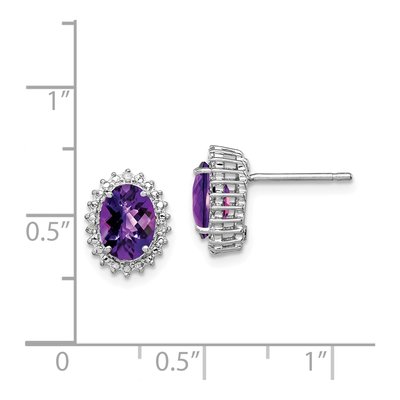 Sterling Silver Oval Amethyst & Diamond Button Stud Earrings – view 5
