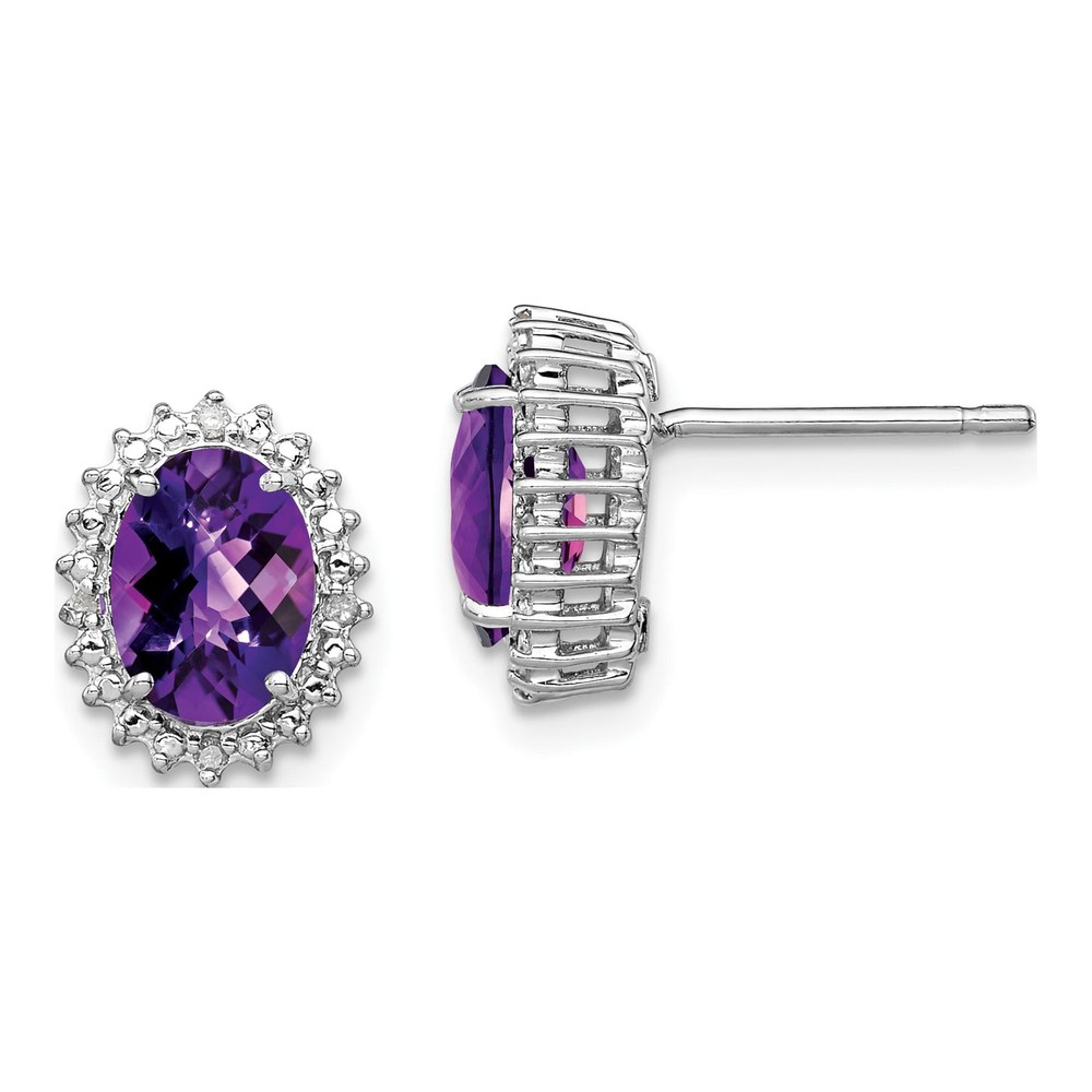Sterling Silver Amethyst & Diamond Button Earrings