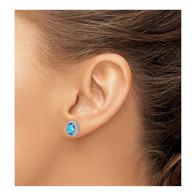 Sterling Silver Oval Swiss Blue Topaz & Diamond Button Stud Earrings – view 4