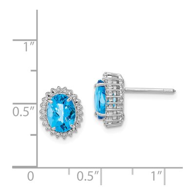 Sterling Silver Oval Swiss Blue Topaz & Diamond Button Stud Earrings – view 5