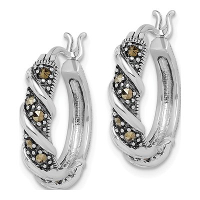 Sterling Silver 21mm Marcasite Swirl Hoop Earrings – view 3