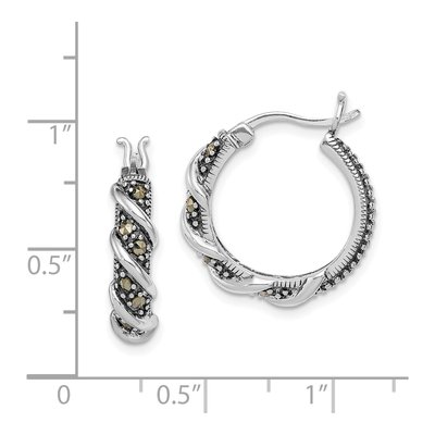 Sterling Silver 21mm Marcasite Swirl Hoop Earrings – view 5