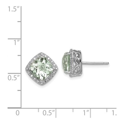Sterling Silver 8mm Cushion Prasiolite & Diamond Stud Earrings – view 5