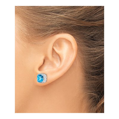 Sterling Silver 8mm Cushion Swiss Blue Topaz & Diamond Button Stud Earrings – view 4
