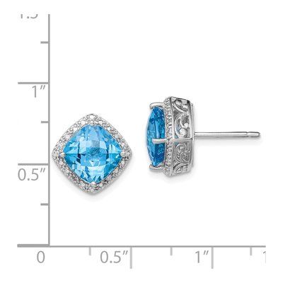 Sterling Silver 8mm Cushion Swiss Blue Topaz & Diamond Button Stud Earrings – view 5