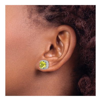 Sterling Silver 8mm Cushion Lemon Quartz & Diamond Lemon Stud Earrings – view 4
