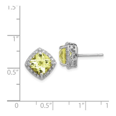 Sterling Silver 8mm Cushion Lemon Quartz & Diamond Lemon Stud Earrings – view 5