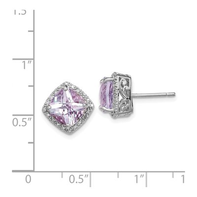 Sterling Silver 8mm Cushion Rose de France Amethyst & Diamond Stud Earrings – view 5