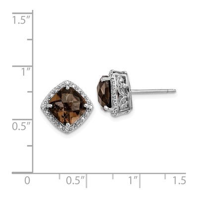 Sterling Silver 8mm Cushion Smoky Quartz & Diamond Stud Earrings – view 5