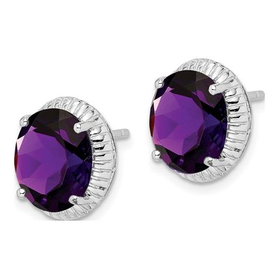 Sterling Silver Amethyst Oval Stud Earrings – view 2