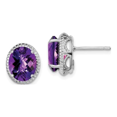Sterling Silver Amethyst Oval Stud Earrings
