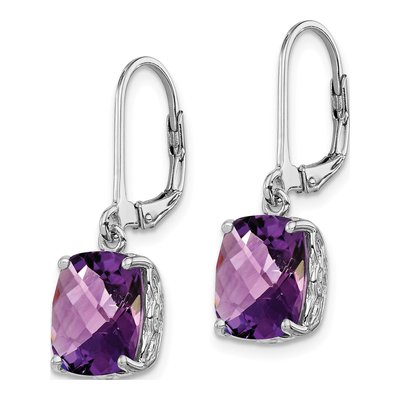 Sterling Silver Amethyst Leverback Earrings – view 3