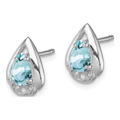 Sterling Silver Pear Aquamarine & Diamond Stud Earrings – view 3