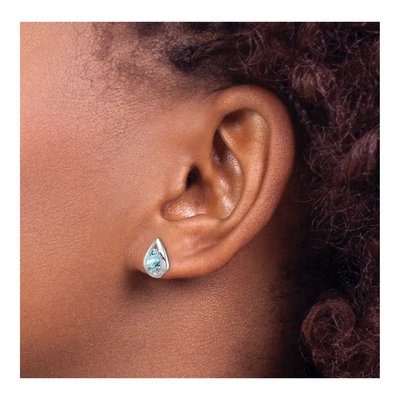 Sterling Silver Pear Aquamarine & Diamond Stud Earrings – view 4