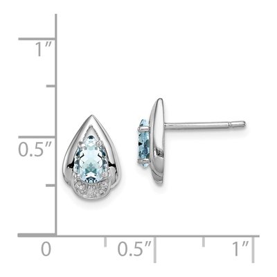 Sterling Silver Pear Aquamarine & Diamond Stud Earrings – view 5
