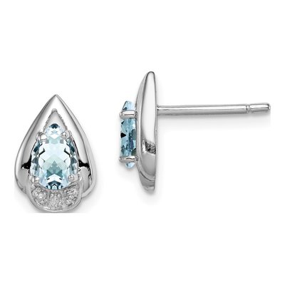 Sterling Silver Pear Aquamarine & Diamond Stud Earrings