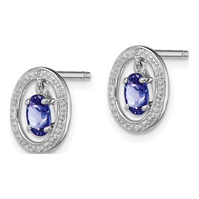 Sterling Silver Tanzanite & Diamond Oval Stud Earrings – view 3