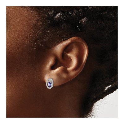 Sterling Silver Tanzanite & Diamond Oval Stud Earrings – view 4