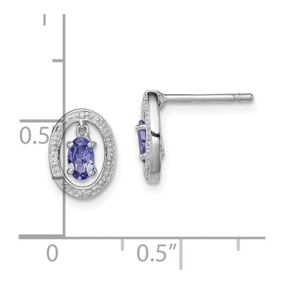 Sterling Silver Tanzanite & Diamond Oval Stud Earrings – view 5