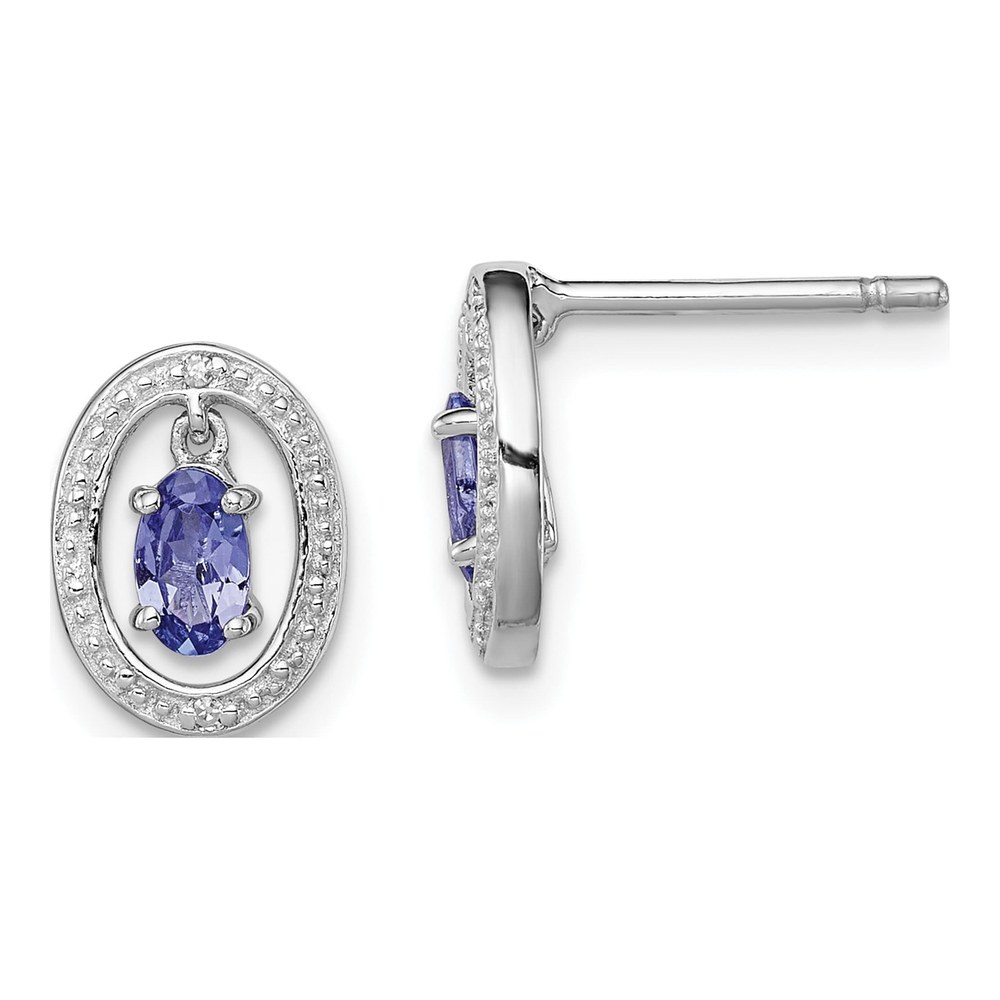 Sterling Silver Tanzanite & Diamond Oval Earrings