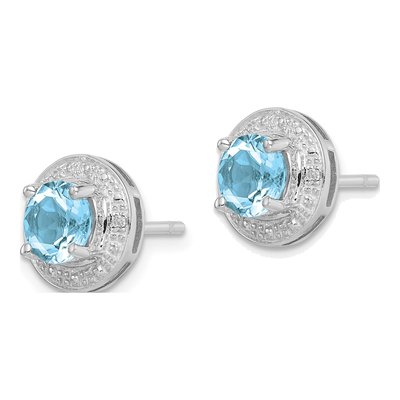 Sterling Silver 6mm Round Sky Blue Topaz & Diamond Stud Earrings – view 3