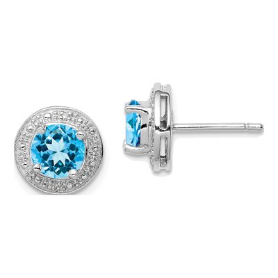 Sterling Silver 6mm Round Sky Blue Topaz & Diamond Stud Earrings
