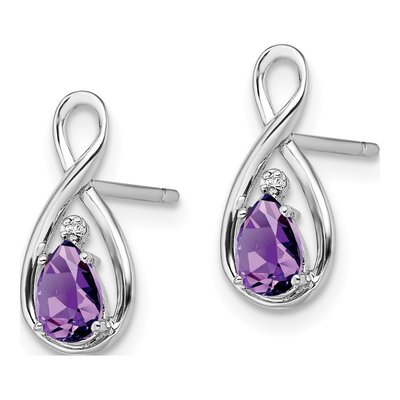 Sterling Silver Amethyst & Diamond Pear Dangle Earrings – view 3