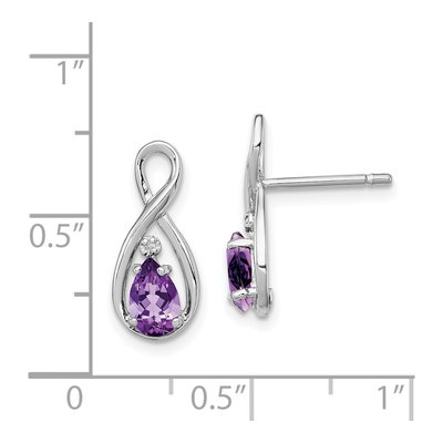 Sterling Silver Amethyst & Diamond Pear Dangle Earrings – view 5