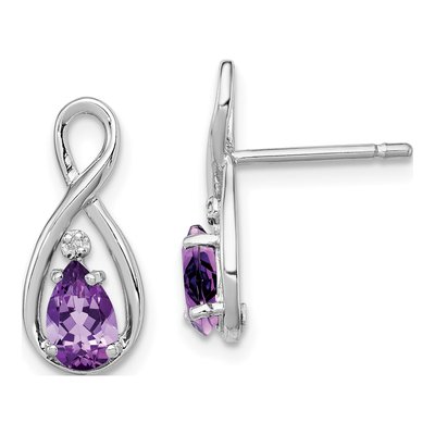 Sterling Silver Amethyst & Diamond Pear Dangle Earrings