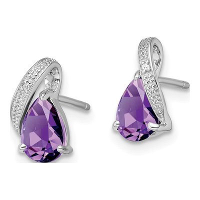Sterling Silver Pear Amethyst & Diamond Stud Earrings – view 3