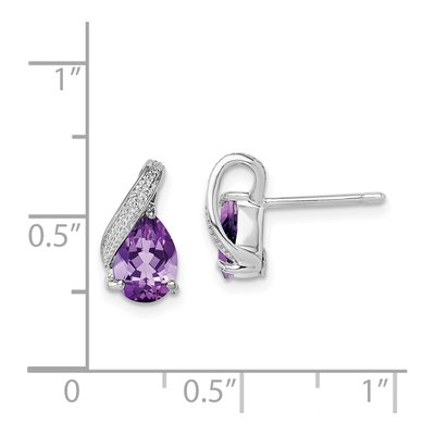 Sterling Silver Pear Amethyst & Diamond Stud Earrings – view 5