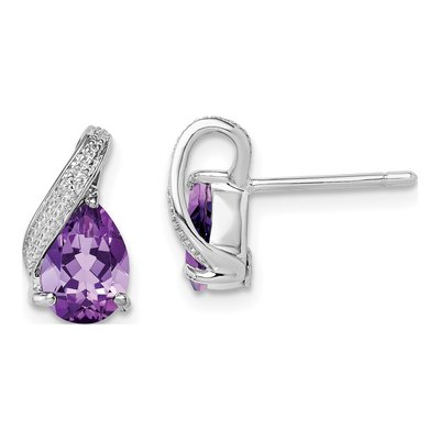 Sterling Silver Pear Amethyst & Diamond Stud Earrings