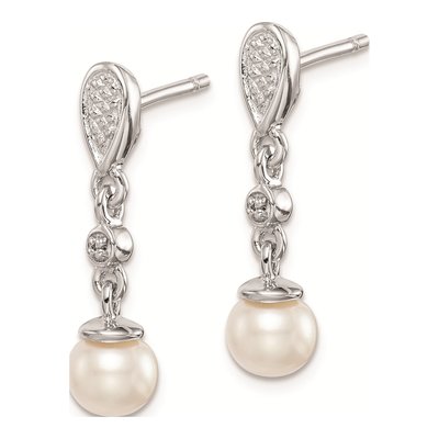 Sterling Silver Freshwater Cultured Pearl & Diamond Dangle Earrings – view 2