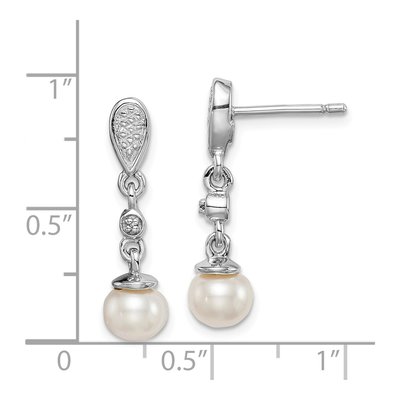 Sterling Silver Freshwater Cultured Pearl & Diamond Dangle Earrings – view 4