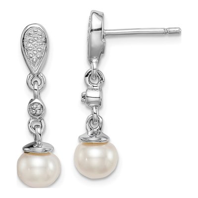 Sterling Silver Freshwater Cultured Pearl & Diamond Dangle Earrings