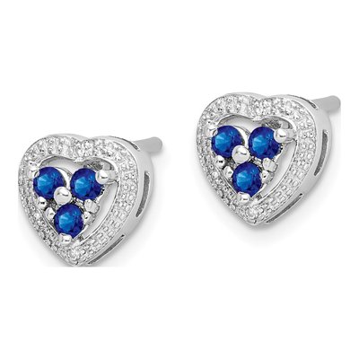 Sterling Silver 2mm Round Sapphire & Diamond Heart Stud Earrings – view 3