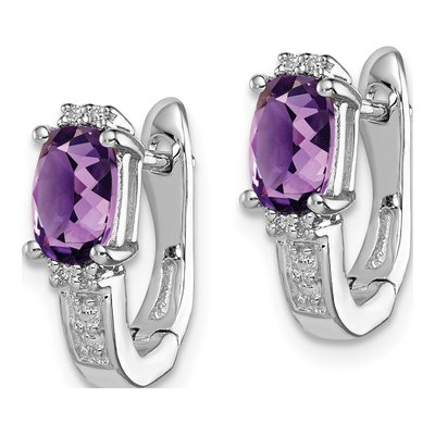 Sterling Silver 14mm Amethyst & Diamond Huggie Hoop Earrings – view 3