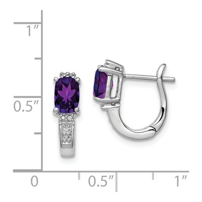 Sterling Silver 14mm Amethyst & Diamond Huggie Hoop Earrings – view 5
