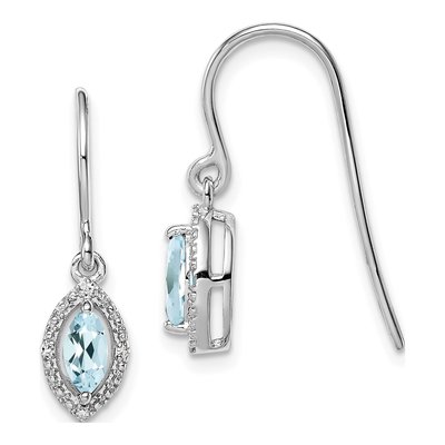 Sterling Silver Aquamarine & Diamond Dangle Earrings