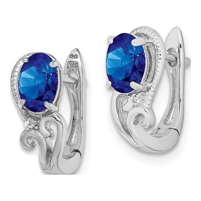 Sterling Silver 13mm Sapphire & Diamond Huggie Hoop Earrings – view 3