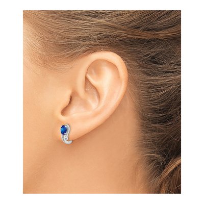 Sterling Silver 13mm Sapphire & Diamond Huggie Hoop Earrings – view 4