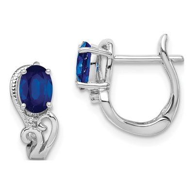 Sterling Silver 13mm Sapphire & Diamond Huggie Hoop Earrings