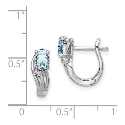 Sterling Silver 13mm Aquamarine & Diamond Huggie Hoop Earrings – view 5