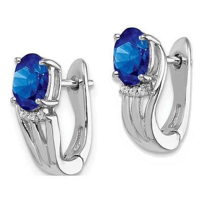 Sterling Silver 13mm Sapphire & Diamond Huggie Hoop Earrings – view 3