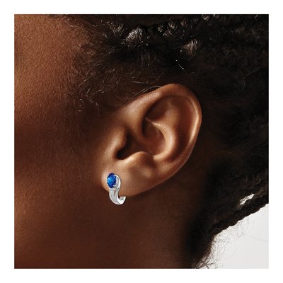 Sterling Silver 13mm Sapphire & Diamond Huggie Hoop Earrings – view 4