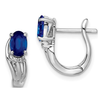 Sterling Silver 13mm Sapphire & Diamond Huggie Hoop Earrings