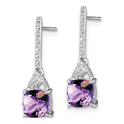 Sterling Silver Amethyst & Diamond Dangle Earrings – view 3
