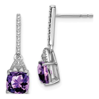 Sterling Silver Amethyst & Diamond Dangle Earrings