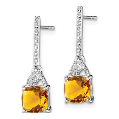 Sterling Silver Citrine & Diamond Dangle Earrings – view 3